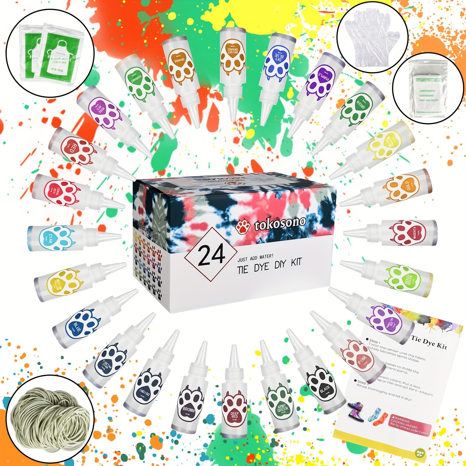 TEMU 1 Set Of 24-color Tie-dye Kit, Tie-dye Dye, Squeeze Bottles, Rubber Bands, And Gloves, Halloween Diy Craft Art Graffiti Dye Kit, Fabric Painting
