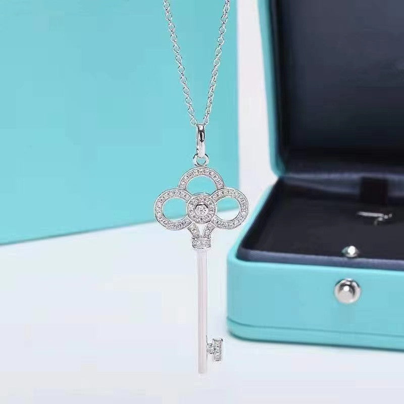 Simple Fashion tiffanys Necklace Rose Gold Key Small Pendant Female Collar Chain Valentine&#039;s Day Pink White Gold