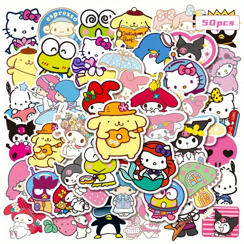TEMU 50pcs Mixed Sticker Set, Hello Kitty Stickers For , Mobile Phone, Water Bottle, Tablet Decoration, Paper Material