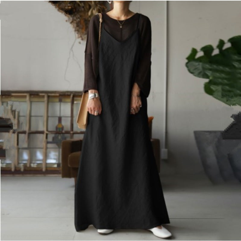 (49) New Solid Color Sleeveless V-neck Plus Size Loose Swing Dress