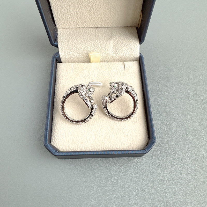 Designer Collection Style Women Lady Setting Full Cubic Zircon Diamond Black Spots Leopard Round Plated Gold Color 925 Silver Needles Stud Earrings