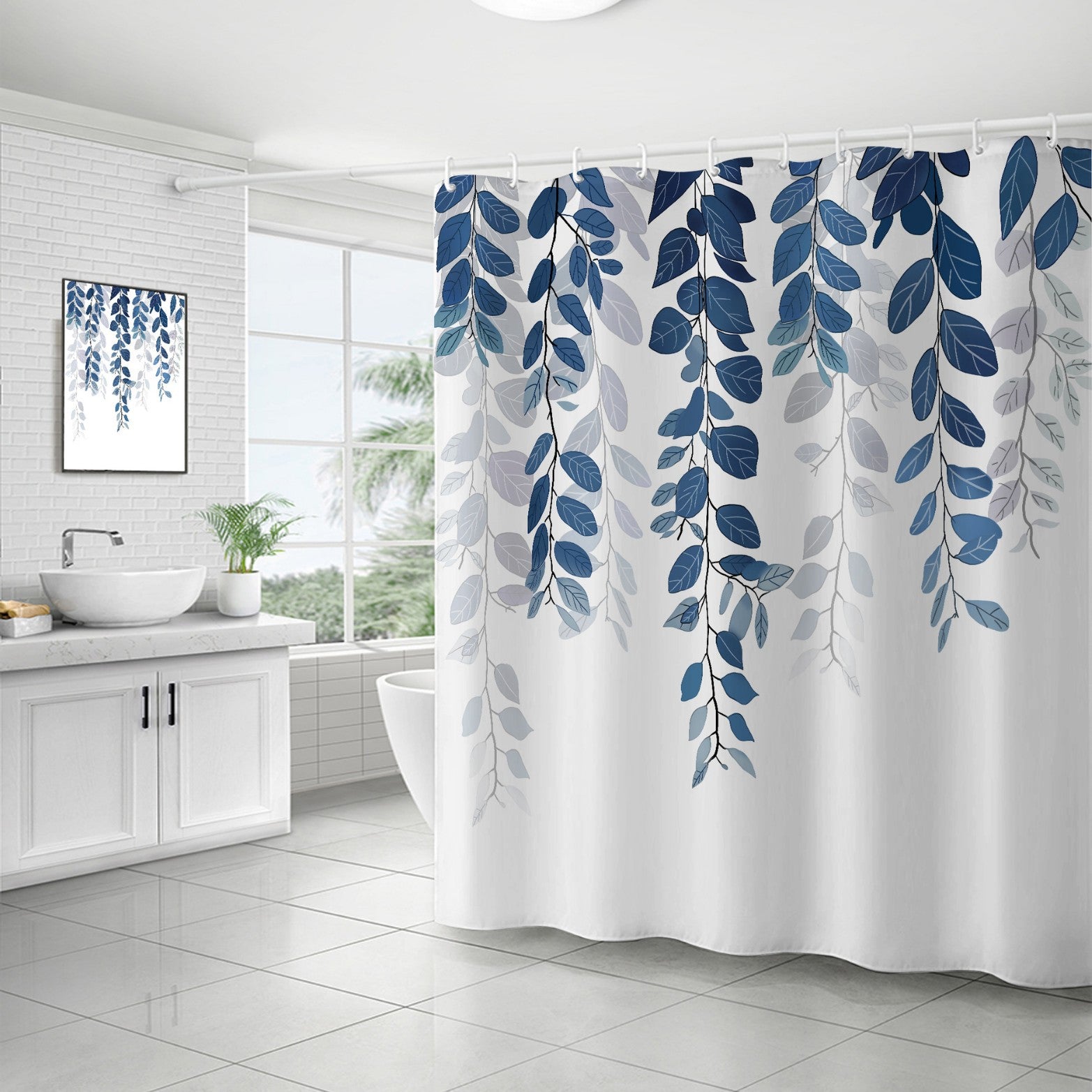 YL-37122 digital shower curtain cross-border plant flower waterproof polyester bathroom four-piece set dry and wet separation moisture-proof