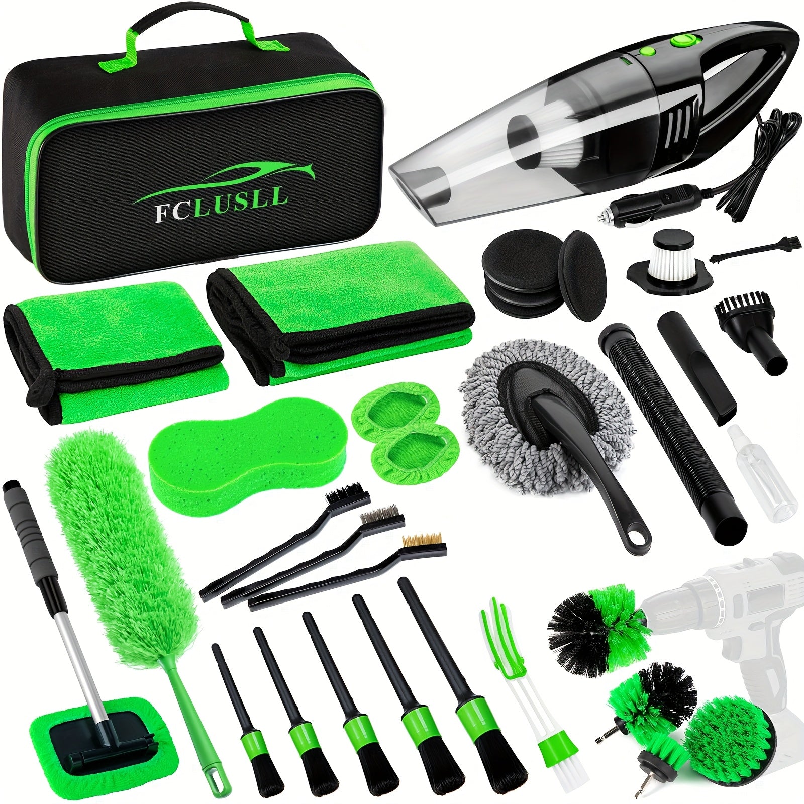 TEMU 24-29-32-35pcs Car Cleaning Kit, Including Portable Vacuum Cleaner, Windshield Cleaning Tool, Car , Interior Brush Set, Full Interior Care Set,