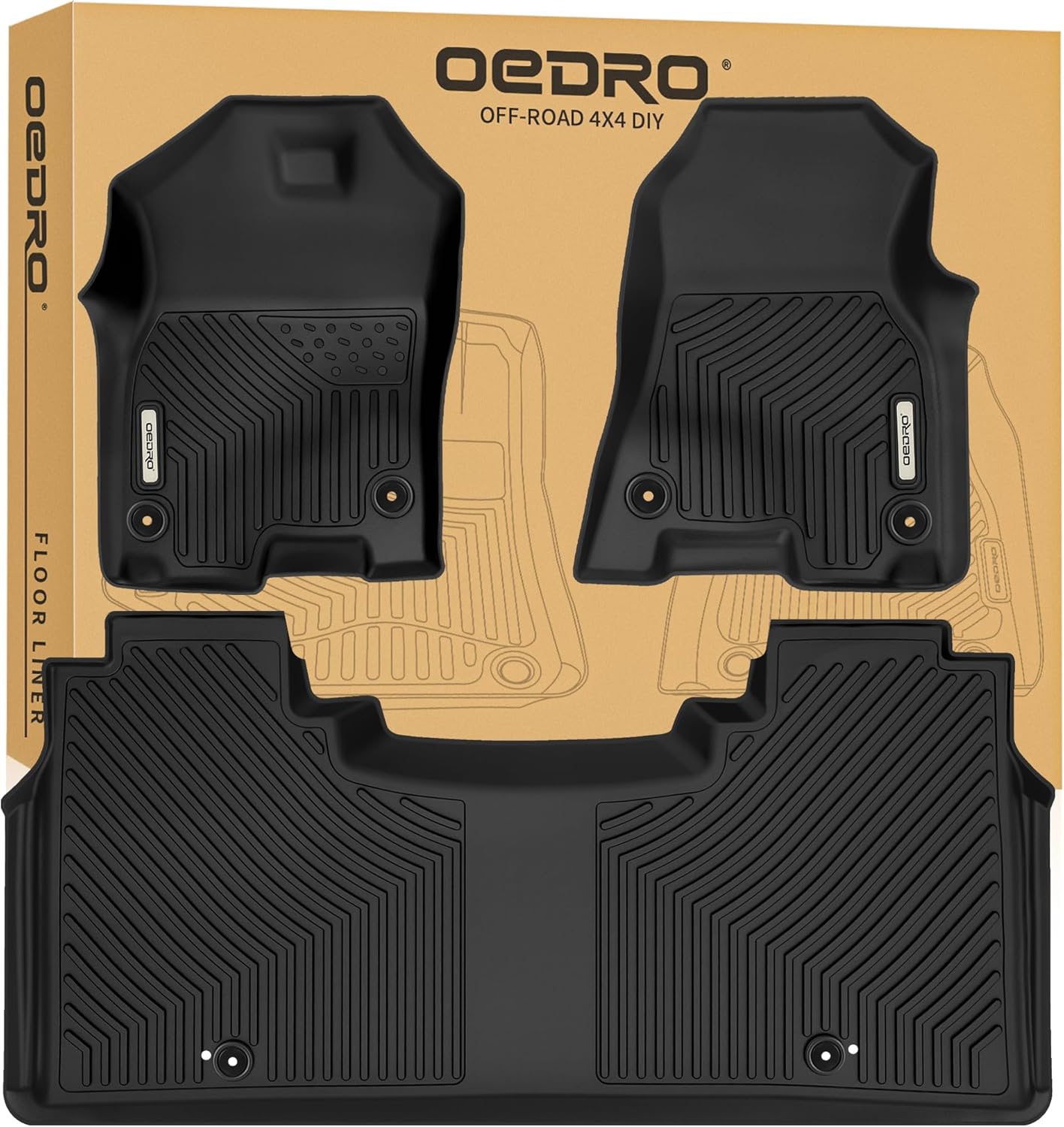 OEDRO Floor Mats for 2019-2024 Dodge Ram 1500 New Body Crew Cab (NOT for Classic Models), Front Row Bucket Seats, with Under Seat Storage Box