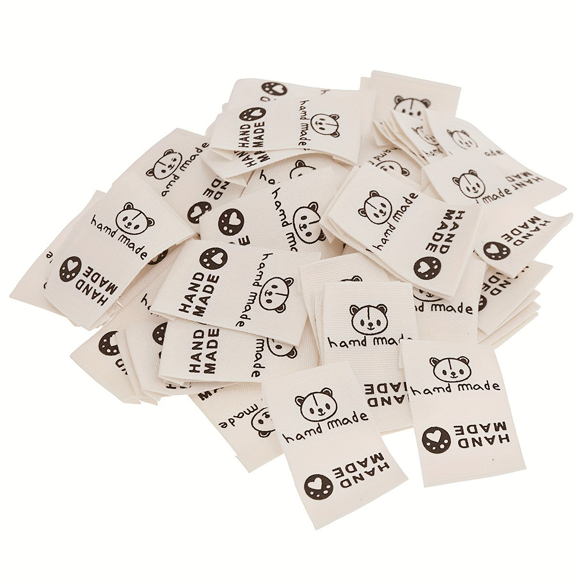 TEMU 100pcs Handmade Double-fold Fabric Tags - Cute Art With Hearts & "handmade" Text For Clothing, Coats, Bags, Shoes, Accessories - Sewing &