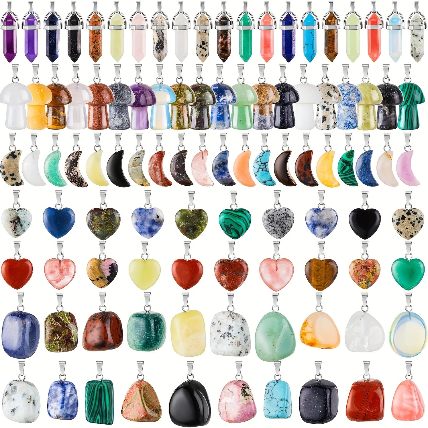 TEMU 50pcs Natural Stone Pendants, Mushrooms, Moon, Stars, Hearts And Of Pendants, Any Combination , Very Suitable For Making All Kinds Of Fashion
