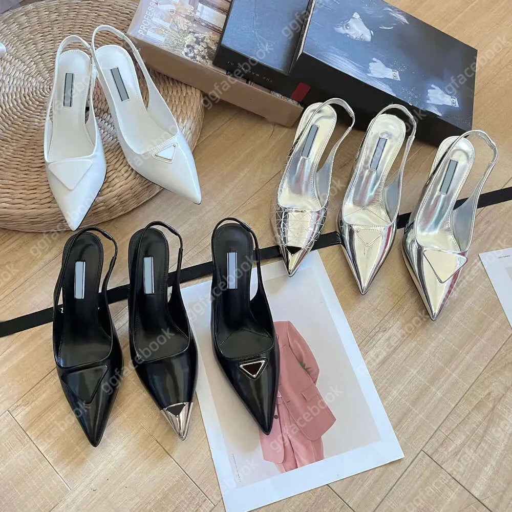 Slingback Women Heels Designer Pumps Black Leather Pointed Dress paty Shoes Toe Sandals Slingbacks Pump White Heel Comfy Fashion Loafer size 35-41 0