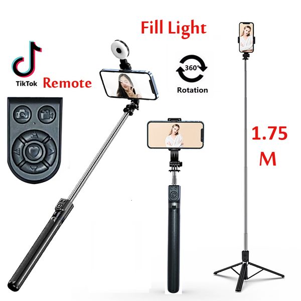 Selfie Monopods 175M Long Extended Bluetooth Wireless Stick Live Broacast Stream Stand Holder Tripod Foldable Fill Light For Smartphones 230