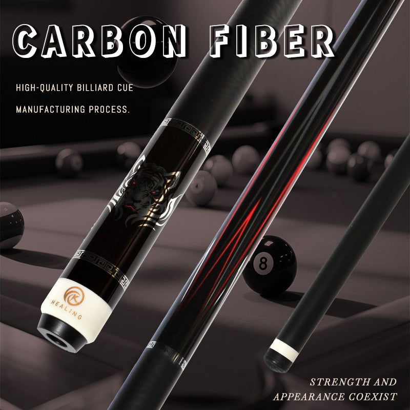OKHEALING 1-2 Split Pool Cue Carbon Fiber Billiard Cue Stick 11.8mm Tip Radial Pin - 8 Teeth Joint 1474mm-58inch Weight Adjust 19Oz Billiard Stick