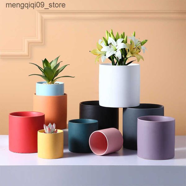 Planters Pots Ceramic flowerpot round color creative European Green planter simple personality home set tray flowerpot ceramics L240910
