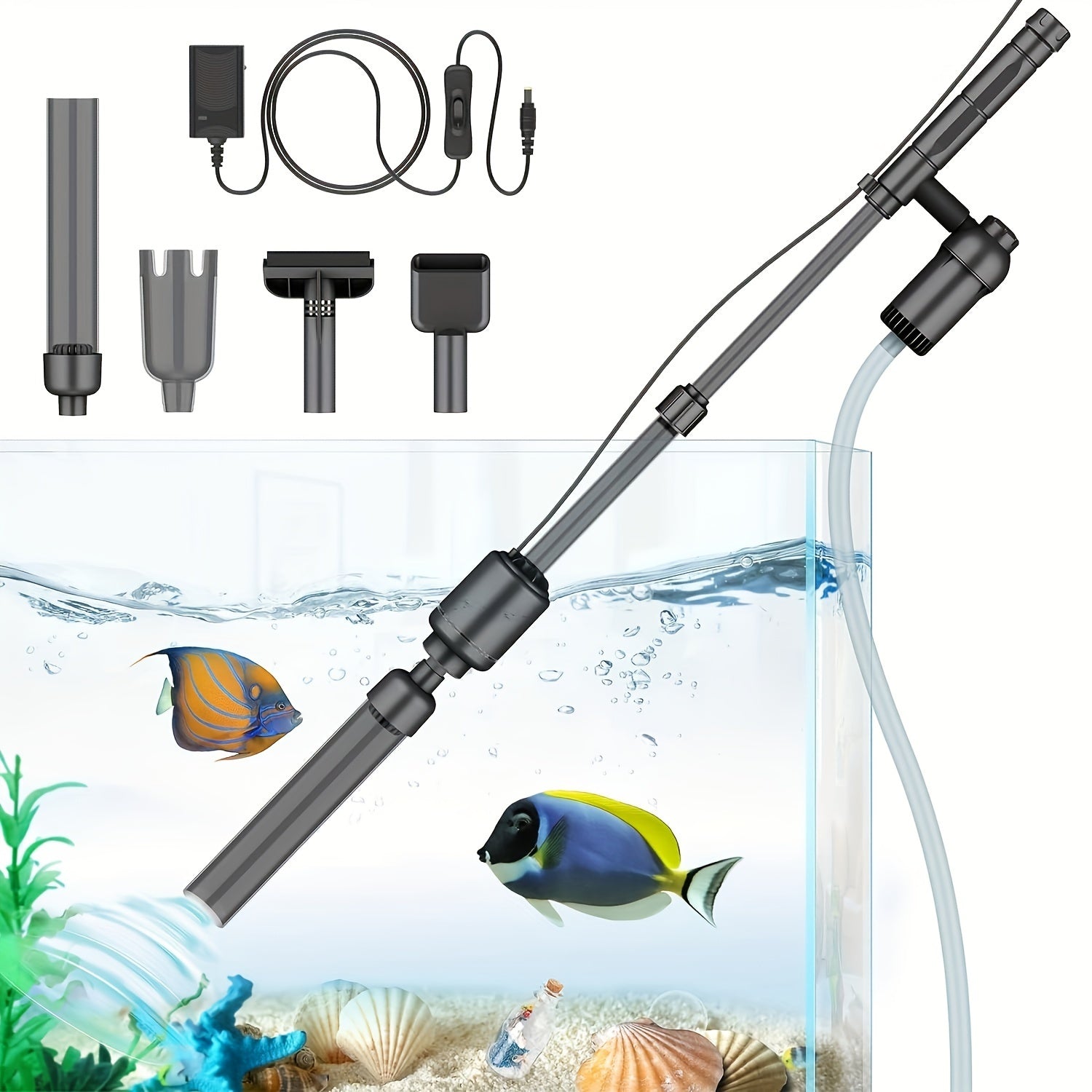 TEMU Electric Aquarium Gravel Cleaner, 6 In 1 Multifunctional 18w Fish Gravel Cleaner Vacuum For Water Changer Wash Sand Water Filter Circulation