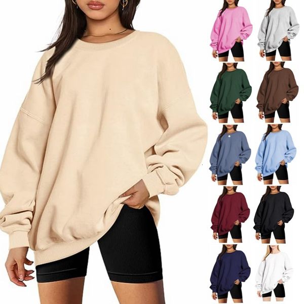 Women&#039;s round neck loose fitting casual plush oversized hoodie DDML