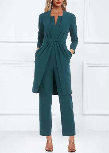 Modlily Turquoise Pocket Ankle Length 3-4 Sleeve Jumpsuit and Cardigan - XXL