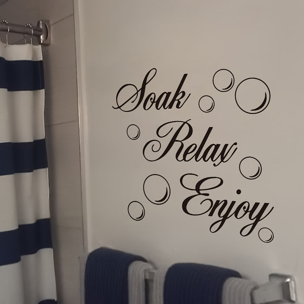 TEMU Classic "soak Relax Enjoy" Bathroom Wall Decal Sticker - Self-adhesive Pvc Vinyl Quote Art With Irregular Shape & , Single Use Detachable Decor