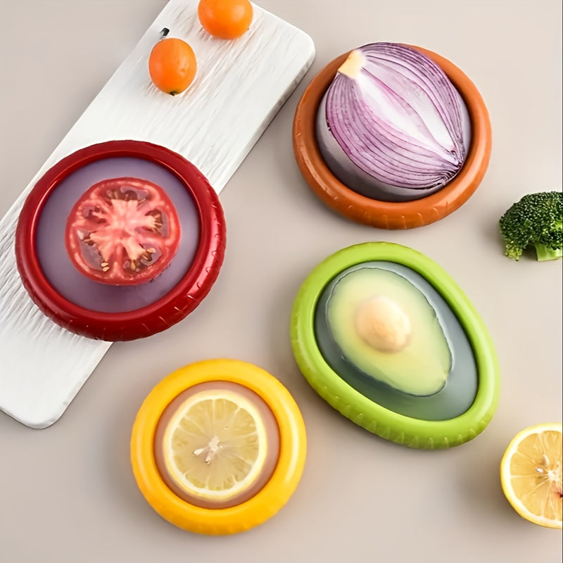 TEMU 4pcs Cute Avocado-shaped Tpu Food Savers - Reusable & Fruit And Vegetable Storage Containers, Colorful Freshness Extenders For Refrigerator,