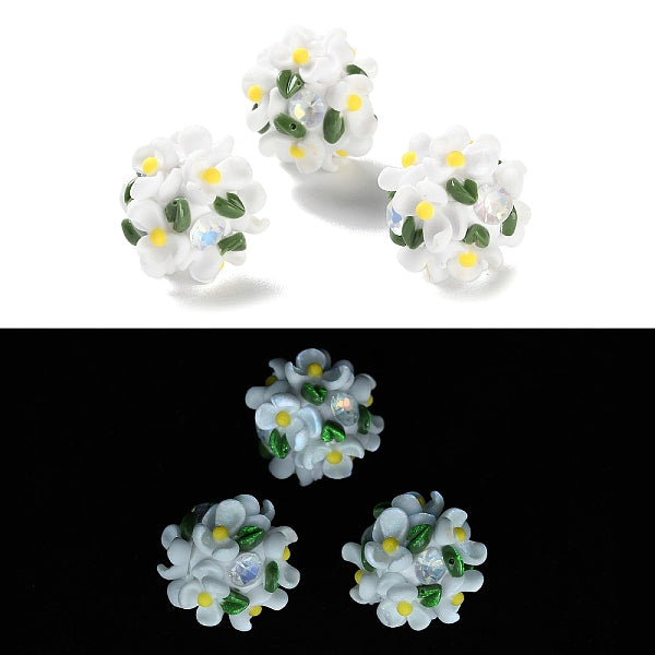 Luminous Polymer Clay Rhinestone Floral Ball Beads