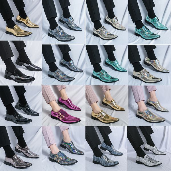 Luxury brand gold snake print lace-up leather shoes pointed toe business formal shoes trendy party party dress shoes glossy shoes Loafers Ox