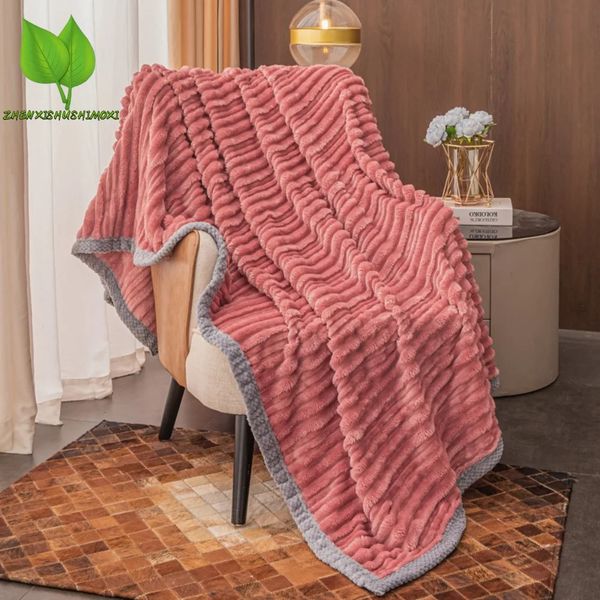 Blanket Winter plush blanket flannel warm throw blanket soft adult bed cover solid color stitching fluffy bed sofa bedroom 241107