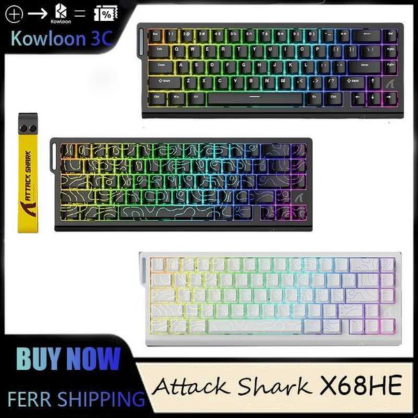 Keyboards Attack Shark X68HE Magnetic Keyboard Mechanical Topo Wired RGB Gaming 8KHz RT Topographic Keyca 0.125Ms HIFI 8000HZ 0.125Ms z25020