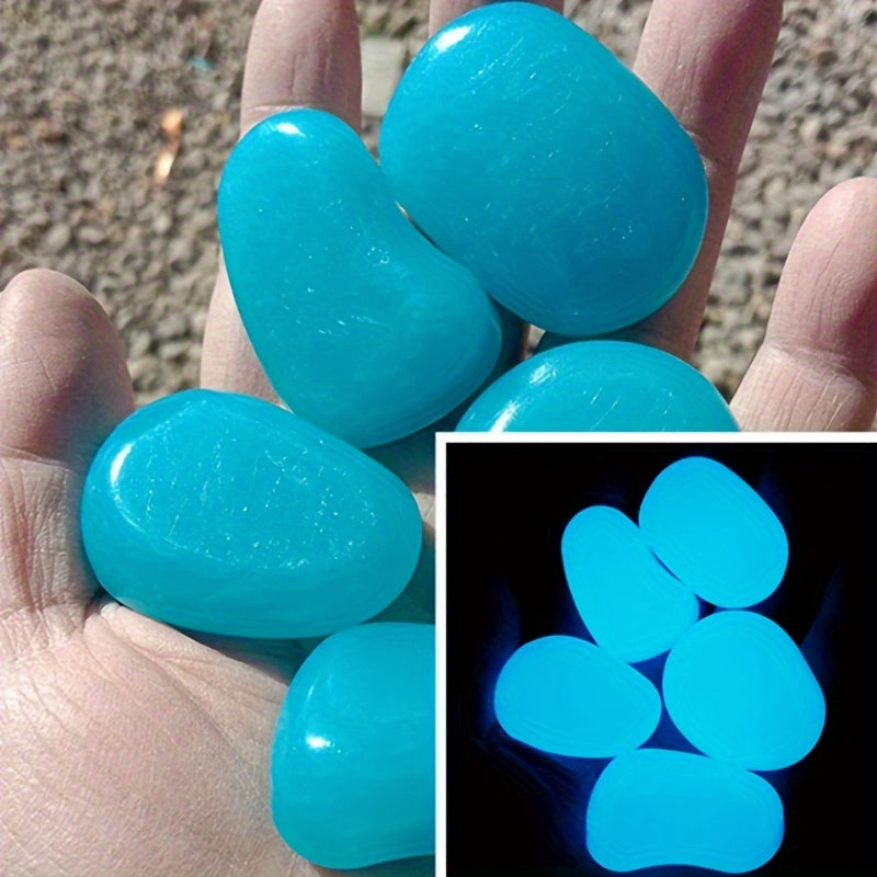 TEMU 28pcs Glow In The Dark Pebbles, 4.5cm Luminous Garden Stones Outdoor Decor, Pathway Accents, Aquarium Gravel, Metal Art Display Diy
