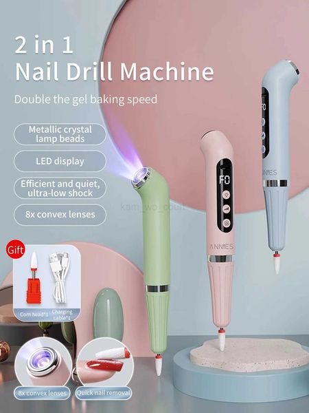 15000 RPM Portable Handheld 2-in-1 Polishing Pen One Character Light Battery Storage Quick Drying Nails Light Removal ToolM240729