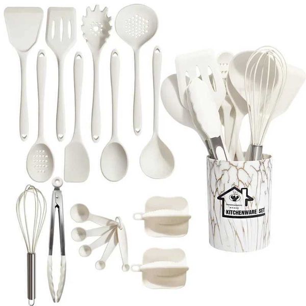 White 10-18 piece food grade silicone kitchen utensil Turner spatula measuring spoon kitchen utensil setX240831
