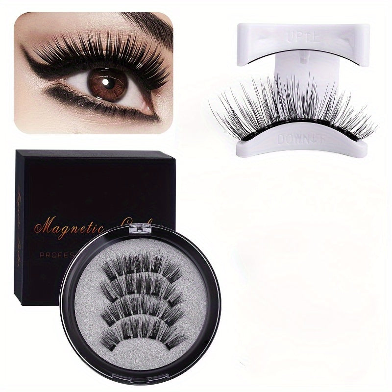 TEMU Set Of 4 Magnetic False Eyelashes With Applicator - Reusable, No Adhesive Required, Professional Eye Makeup Accessories, Alcohol-free, Plastic