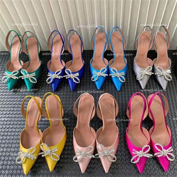 Amina Dress Shoes sandals Satin pointed slingbacks Bowtie pumps Crystal-sunflower high heeled shoe Women&#039;s Luxury Designer Party Weddin