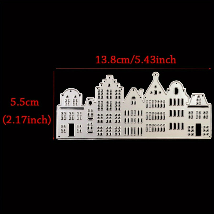 TEMU 1pc Metal Cutting Dies Set - Silvery Grey Cityscape Designs For Diy Scrapbooking, Card Making & Paper Crafts - Durable Metallic Background Dies