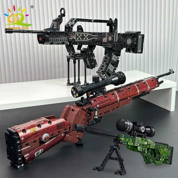 HUIQIBAO Assault Rifle Model Building Blocks Military Army 98K AK47 Weapon Pistol Gun Model Brick Toy for Kids Children BOYC250208