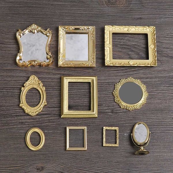 1 12 Scale Mini Frames Doll House Plastic Vintage Miniature Mirror Dollhouse Furniture Miniatures Ornament Doll Accessories Y240807