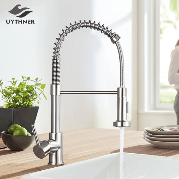 Kitchen Faucets Brushed Nickle Pull Down Water Mixer Tap 360 Degree Rotation Sink Taps and Cold 221109