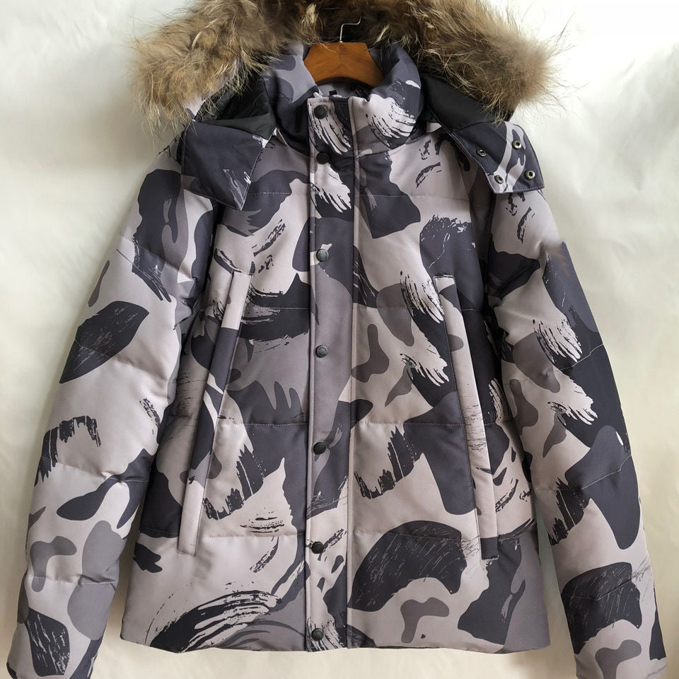 Mens Winter Down Coat Wolf Fur Puffer Jackets Fashion Camouflage Hooded Down Jacket Designer Man Autumn Outdoor Coats Woman Casual Outerwear 23fW