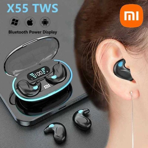 Headset X55 Sleeping Earbuds Wireless Mini phones TWS Earphone Stereo Hidden sets with Mic HD Call Waterproof Z241106