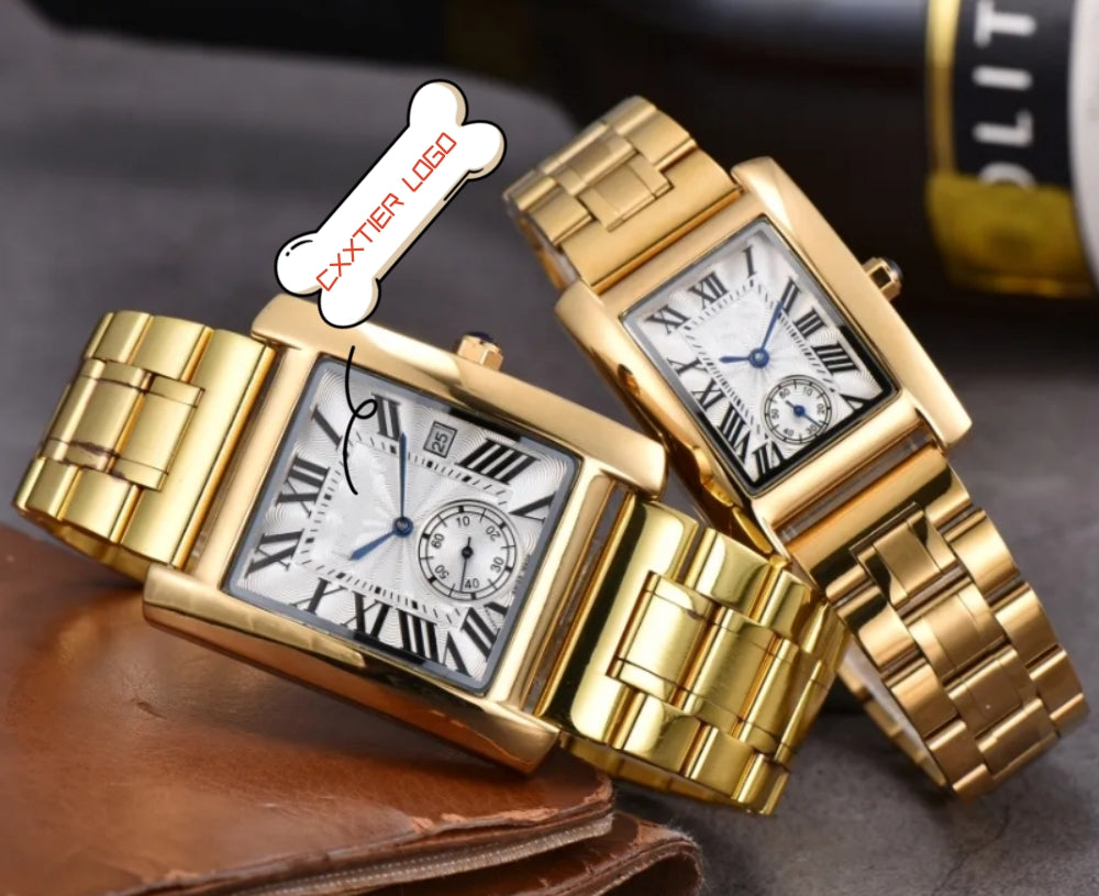 Famous Tank MC Series Mens Womens Watches switzerland annual highend Roman Tank Dweller Clock Half Two Pins Designer Square Face Quartz Watch Lovers