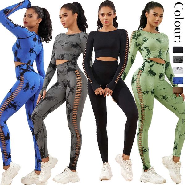 Conjuntos ativos Salspor Tie Dye Sexy Sportswear Adequado para Womens Fitness Palnta de levantamento sem costura Definição de ioga esportiva