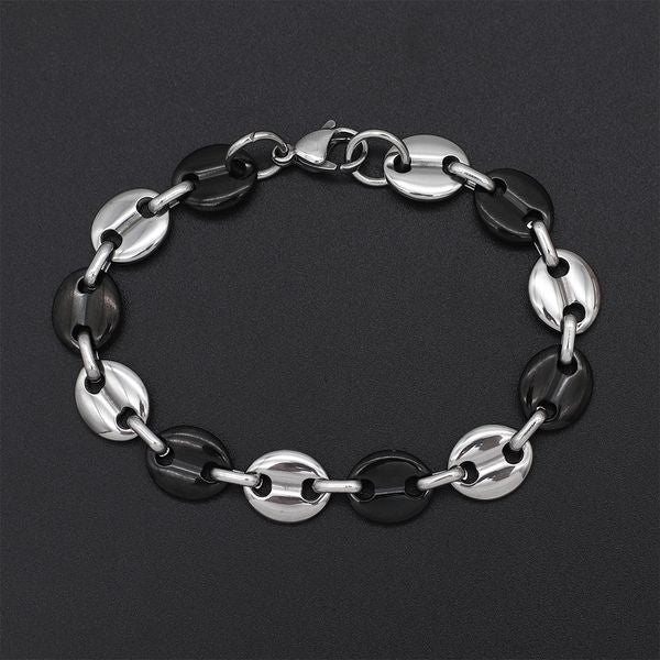 Solid Stainless Steel Coffee Bean Cuban Chain Bracelet Pig Nose Bangle Jewelry
