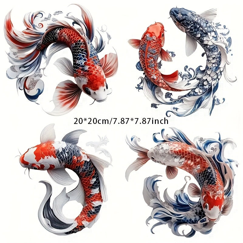 TEMU Four-in-one Ink Koi Decorative Stickers, Vinyl Decals - Durable And Easy To Apply, Suitable For Cars, Laptops, Refrigerators, Tables, Water