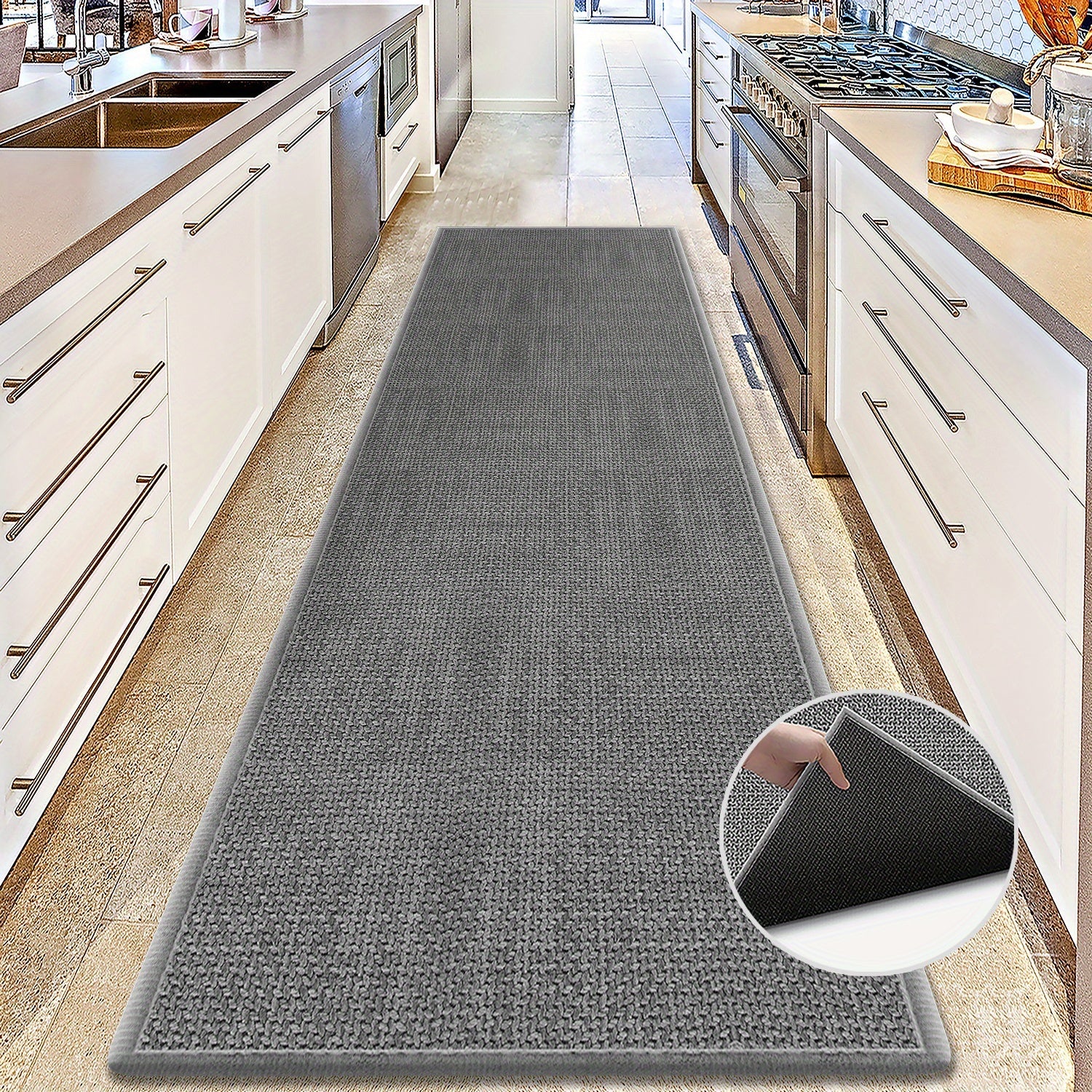 TEMU Goylser 15ft Hallway Runner Rug Rubber Kitchen Mat, 180"x28" Rubber Door Rug Inside Floor Mat, Natural Braided Jute Mat Fall Doormat, Beige