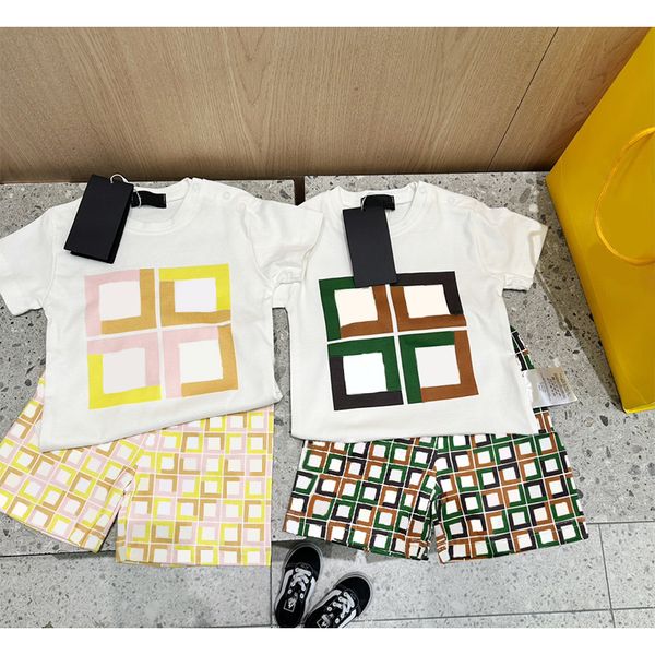 Baby Casual Suit Bear Letter Short Sleeve Set Summer Cotton Shorts Cute Tracksuit White Tops Quality Clothing Sets 66-100cm