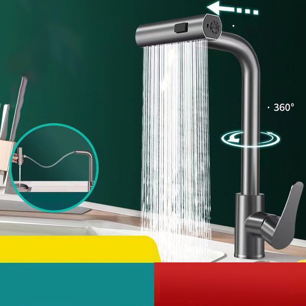 Três Fly Rain Kitchen Pull Faucet Housed Housed Basin Bashing Tank Mangueira