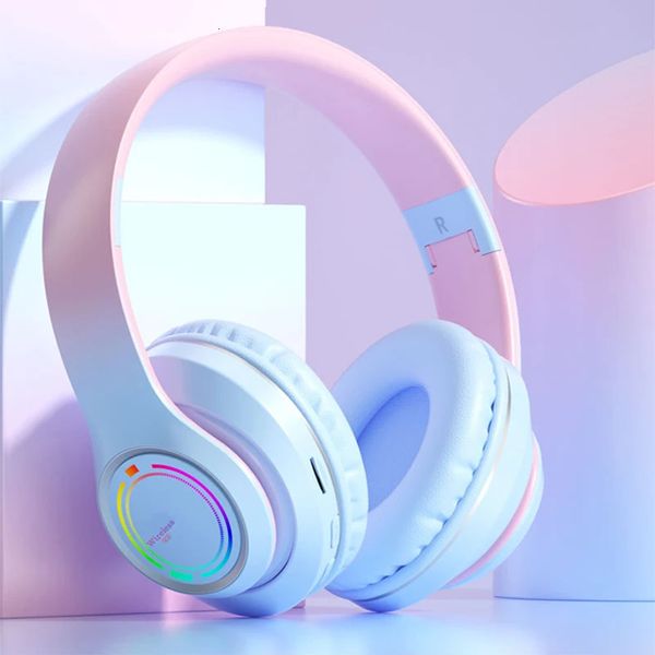 Cell Phone Earphones Wireless Bluetooth Headphones Children s Multi color Light Headsets with Microphone can be Inserted SD Card HIFi Stereo