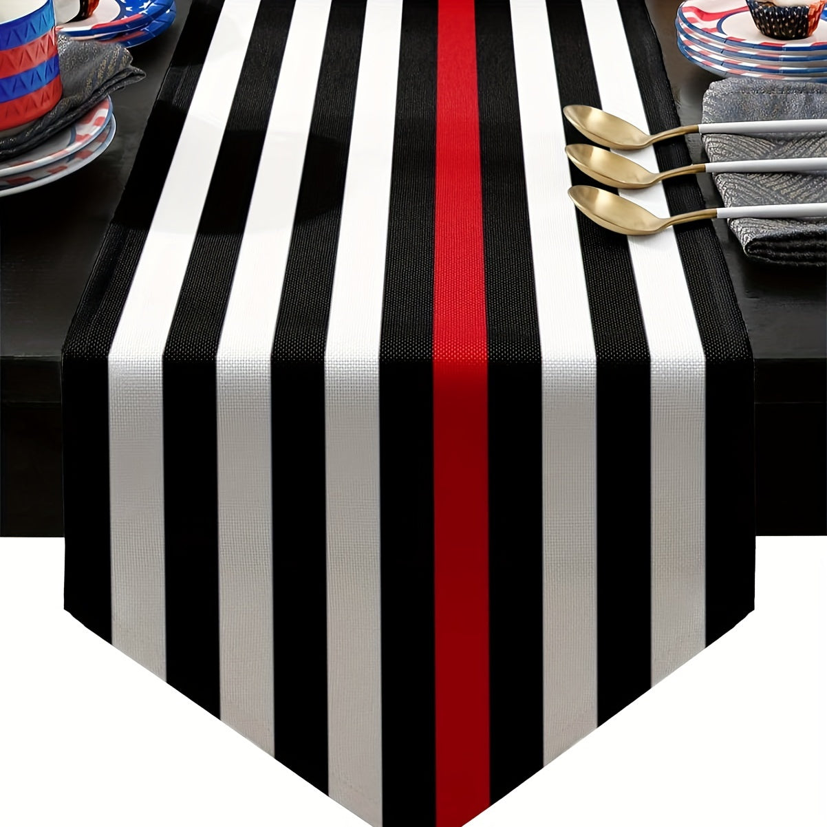 TEMU 1pc Table Runner, 4th Of Firefighter Flag Kitchen Table Cloth, Thin Red Line Table Runner Dresser Scarves, For Firefighter Retirement Party