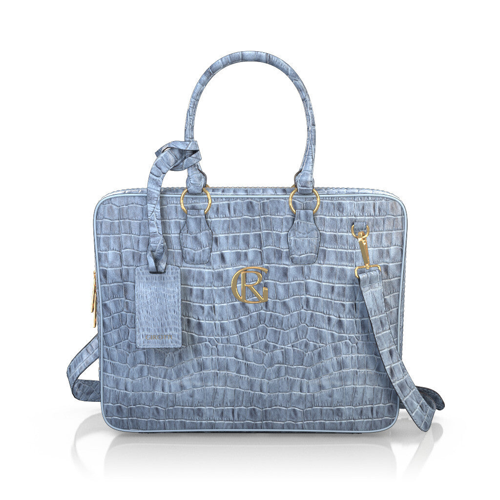 Laptoptasche für Damen - Handgemacht in Italien aus Geprägtes Leder Hellblau - Selbst gestalten - GIROTTI