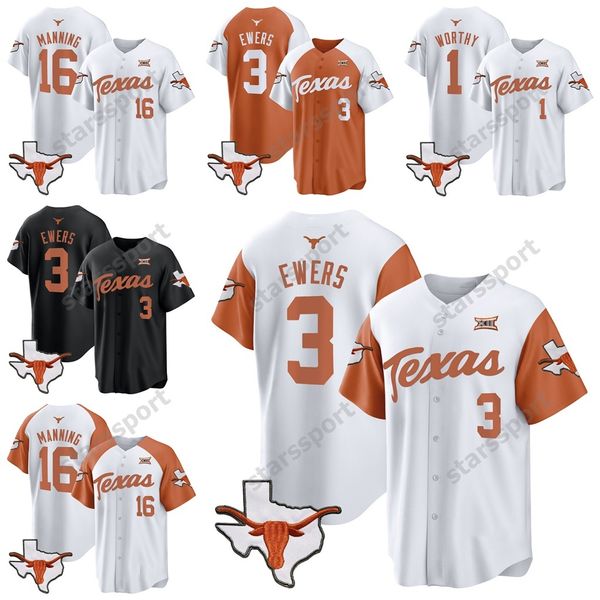 Custom College Texas Longhorn Baseball Jersey 16 Arch Manning Bijan Robinson Quinn Ewers Viviana Martinez Roger Clemens Ricky Williams Murph