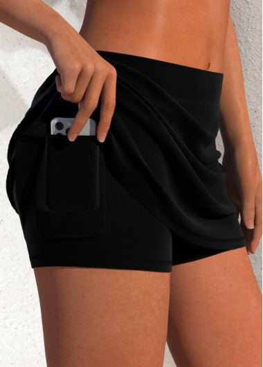 Modlily Pocket Mid Waist Black Side Slit Pantskirt - XXL