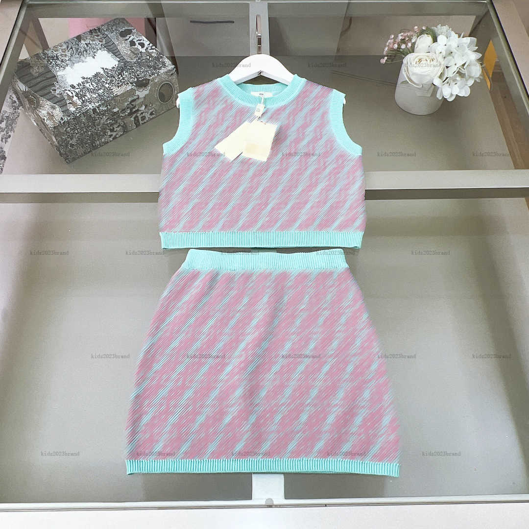 New girls dress summer t-shirt set Ice silk cotton full crochet process baby skirt set kids designer clothes Knitted tank tops and skirts
