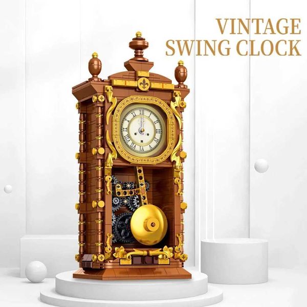 Blocks 751 classic retro series swing clock building blocks with pendulum building block set suitable for children and adults Y250112ROMU