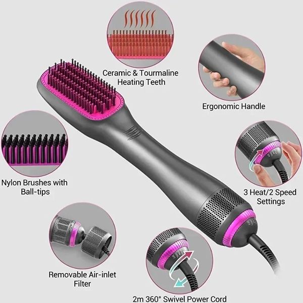 Dryer Brush 3 In 1 Hot-Air Brushes 1200 W Powerful Ceramic Tourmae Ionic Straightener for All Hair Types electric