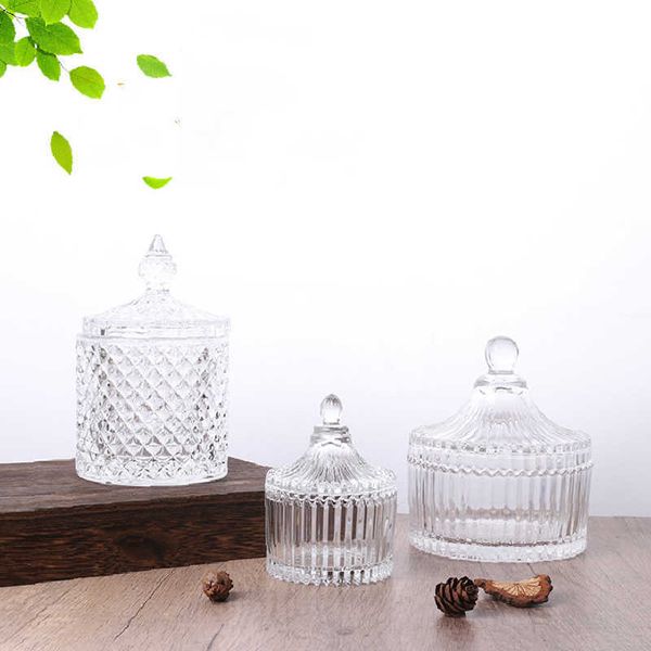 Storage Bottles Jars Yurt Glass Transparent Storage Jar Retro Candle Cup with Lid Jewelry Candy Snacks Glass Storage Jar Home Decor Accessor